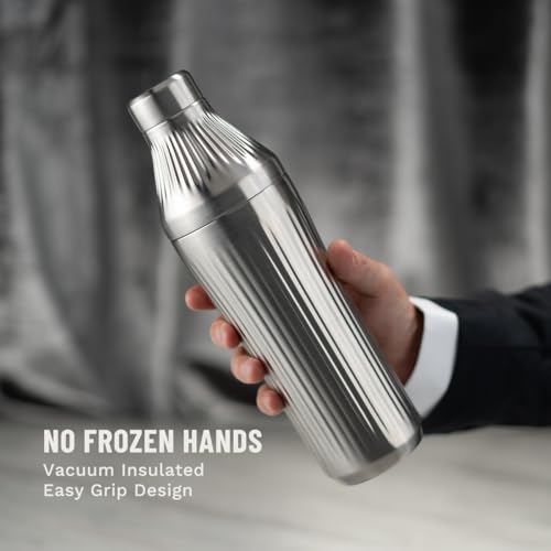 Elevated Craft Diamond Edition Hybrid Cocktail Shaker Set - Premium Vacuum Insulated Stainless Steel, 28 oz, Includes Buil...