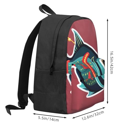 Bkdogkt Fish With A Lure Print Adults Large Capacity Backpack Commuting Work Outdoor Adventures Weekend Getaways