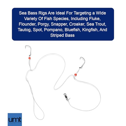 Sea Bass Hi/Lo Saltwater Fishing Rigs 1, 5 &10 Pack Bulk Options - Uncle Mo’s Tackle – Mustad Size 3/0 Bait Hook, 60lb Hea...