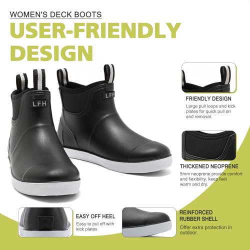 CKWLXQY Women's Deck Boots, Waterproof Ankle Rain Boots with Anti-Slip Traction, Rubber Garden & Fishing Boots for Boatin...