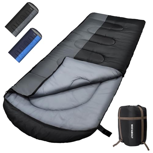 WKFAMOUT XL 10 Degree Sleeping Bags Waterproof for Adults 350GSM Machine Washable with Compression Sack for 3-4 Season Cam...