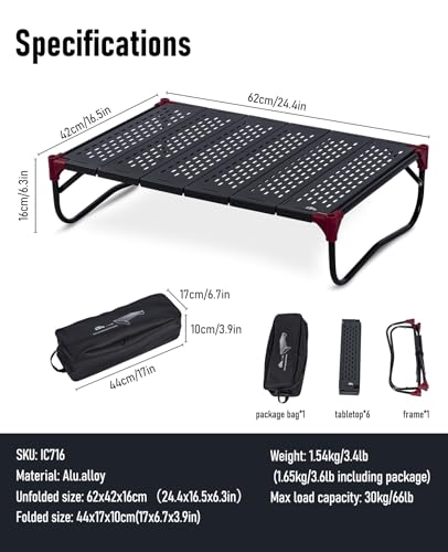 iClimb 1 Extendable Table with Hanger and 1 Anti-Sink Large Feet Chair, Ultralight Compact for Adults Outdoor Camping Back...