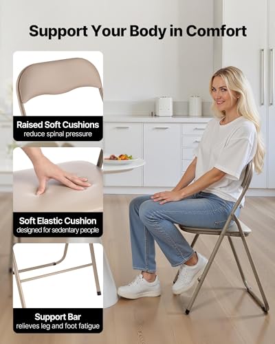 VEVOR 4 Pack Folding Chairs, Foldable Leather Chairs with Heavy Duty Metal Frame & Padded Cushion, Portable Folding Card T...