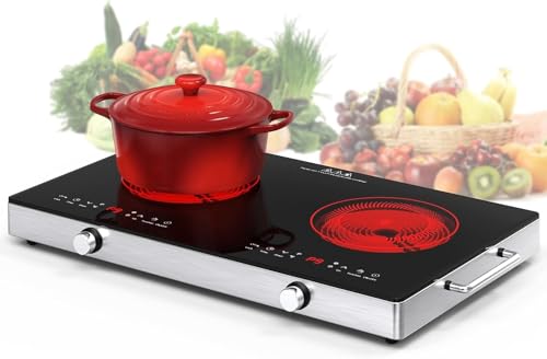 VBGK Electric Cooktop,110V 2400W Electric Stove Top with Knob Control,9 Power Levels, Kids Lock & Timer,LED touch control,...