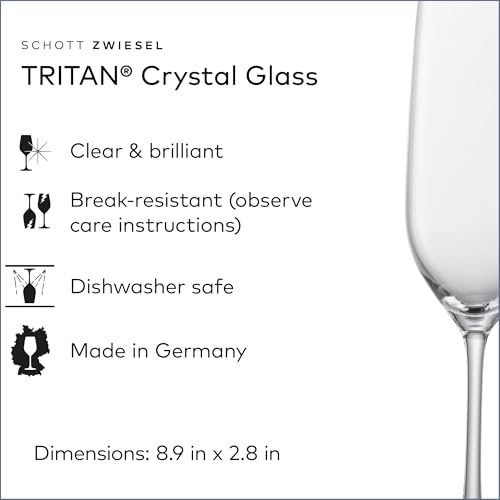 SCHOTT ZWIESEL Forté Champagne Flute (Set of 6), Champagne Glasses with Effervescence Point, Dishwasher-Safe Machine-Made ...