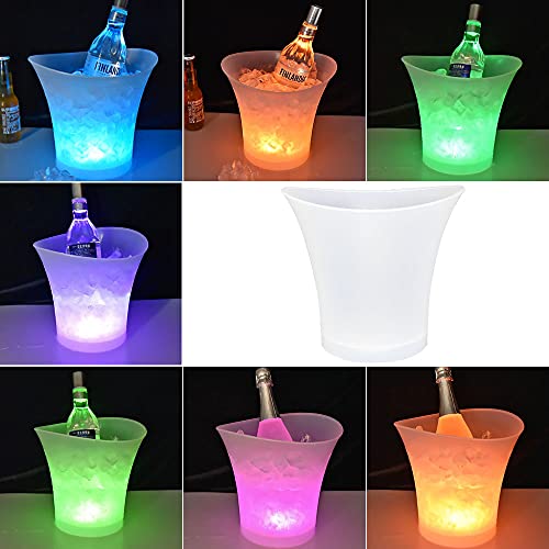 FIPASEN LED Ice Bucket, Regular 5L Large Capacity Lighted Ice Bucket with Automatic 7 Colors Changing for Party/Home/Bar, ...