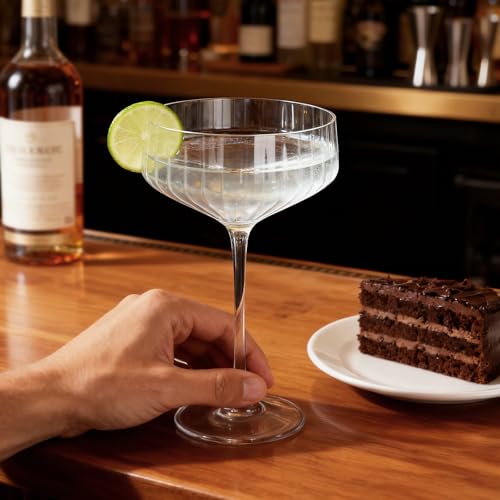 VIMERPA Coupe Glasses, 10oz Ribbed Coupe Martini Glass Set of 4, for Martini Cocktail, Wine, Champagne, Espresso, Crystal ...
