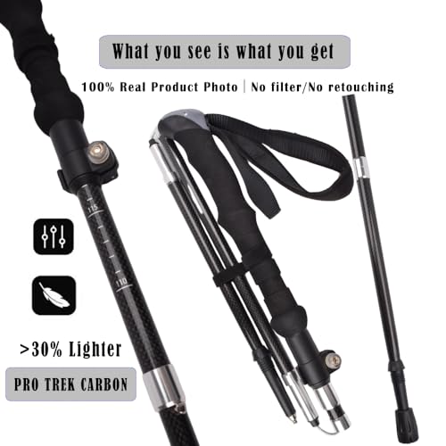 Trekking Poles 2-Pack 100% Carbon Fiber Ultralight 7.6oz, Collapsible Anti-Shock Hiking Poles with Tungsten Carbide Tips &...