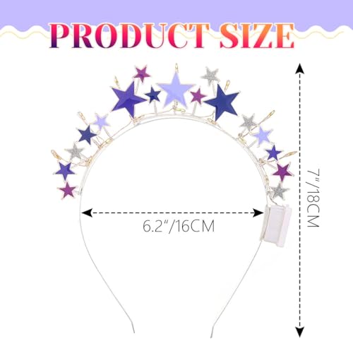 DRESBE Light Up Colorful Star Headband New Year LED Stars Headbands NYE Glow Party Hair Accessories for Women (Silver)