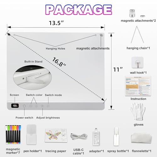 Cosmody Led Drawing Board for Kids-16'' Colorful Doodle Board Drawing Tablet-Rechargeable Light Up Drawing Pad-Educational...