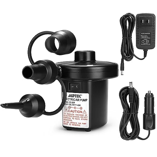 AGPTEK Electric Air Pump,Portable Air Pump with 3 Nozzles, 4.5kPa Quick-Fill,110V AC/12V DC Inflator/Deflator Pumps for Ou...