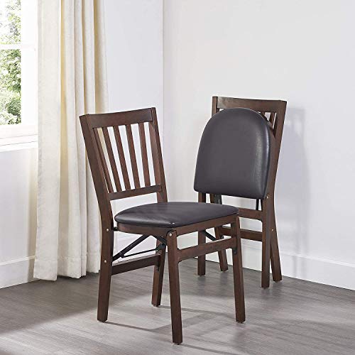 MECO Stakmore Premium Solid Wood Dining Table Compact Folding Chair Set with Fabric Padded Upholstered Seat, Espresso/Blac...