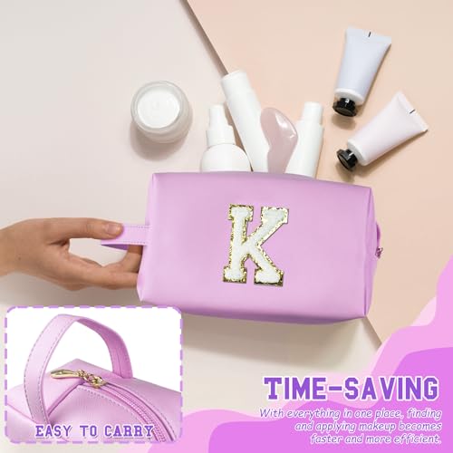 WEMVP Personalized Initial Makeup Bag with Handle, Preppy Cosmetic Bag with Inner Zipper Pocket, 8 9 10 11 12 13 14 Years ...