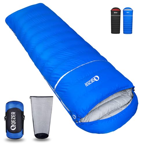 QEZER Down Sleeping Bag for Adults, 600 Fill Power, Ultralight & Compact with Compression Sack for Backpacking, Camping, H...