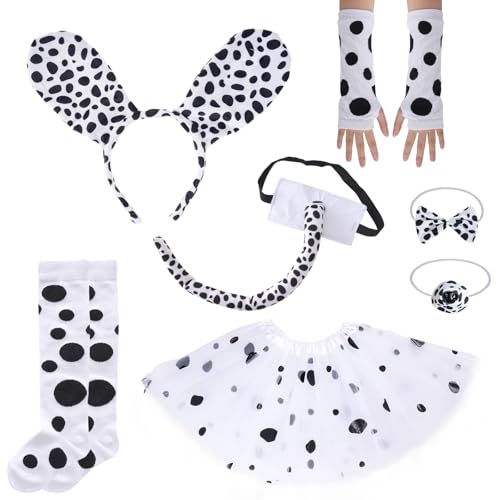 cnomg Dalmatian Costume 101 Days of School Costume Animal Costumes Kit Headband Nose Bow Tie Tail Tutu Skirt for Cosplay A...
