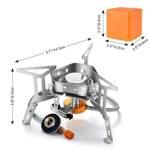 Odoland 3500W/6800W Windproof Camp Stove Camping Gas Stove with Fuel Canister Adapter, Piezo Ignition, Carry Case, Portabl...