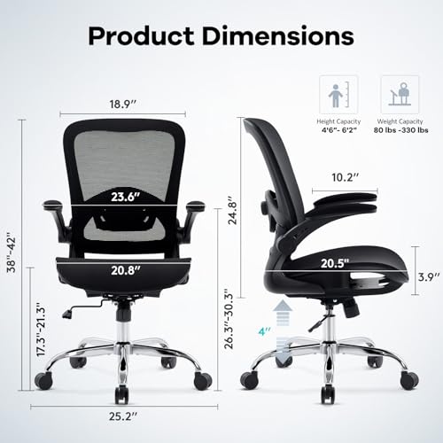 Morkprism Office Chair Mesh Seat,Ergonomic Mesh Desk Chair with Adjustable Lumbar Support,Computer Chair with Flip-up Armr...