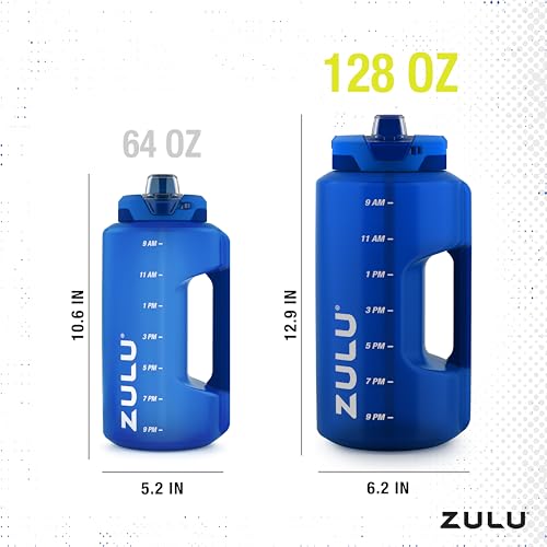 ZULU Goals 128oz Half Gallon Plastic Water Bottle with Straw and Time Marker | Large Reusable Jug with Handle and Leak Pro...