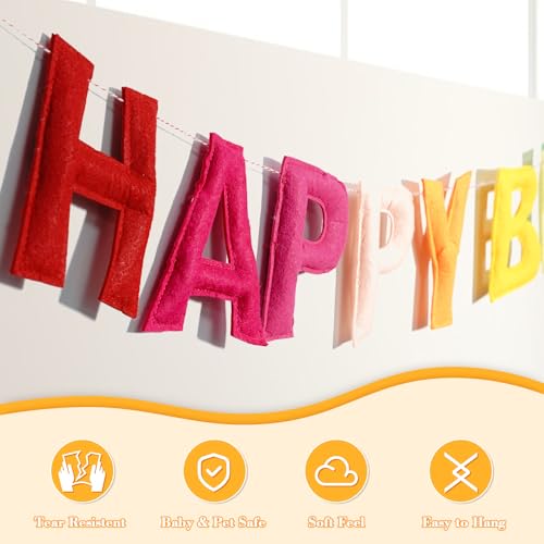 4PCS Pre-Strung Happy Birthday Banner - Felt Happy Birthday Garland, Ball Garland, Felt Pennant Flag, Colorful Thread Tass...