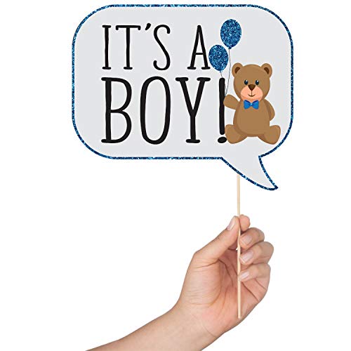 Boy Baby Shower Photo Booth Props - 41-pc Photo Booth Kit with 8 x 10-Inch Sign, 60 Glue Dots, 45 Sticks - Picture Props f...