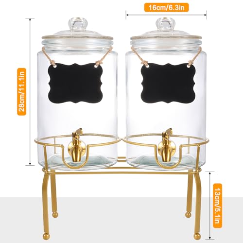 Drink Dispensers for Parties,2 Pack 1 Gallon Beverage Dispenser with Stand,Drink Dispenser With Glass Lid and Stainless St...