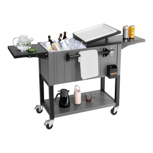 VEVOR 80QT Rolling Ice Chest, Holds up to 50 Bottles / 110 Cans, Portable Patio Party Bar Drink Cooler Cart with Bottom Sh...