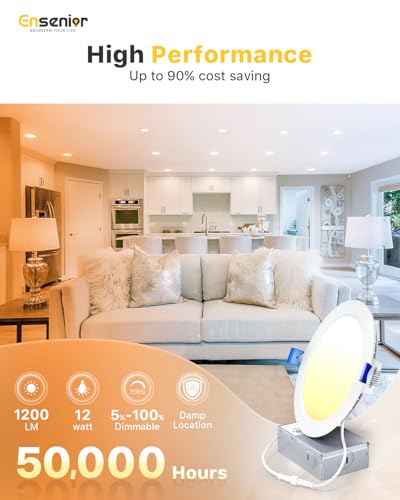 Ensenior 24 Pack 6 Inch LED Recessed Ceiling Light, Dimmable, 2700K-5000K 5CCT, 1200LM 12W 120V, High Brightness Canless W...