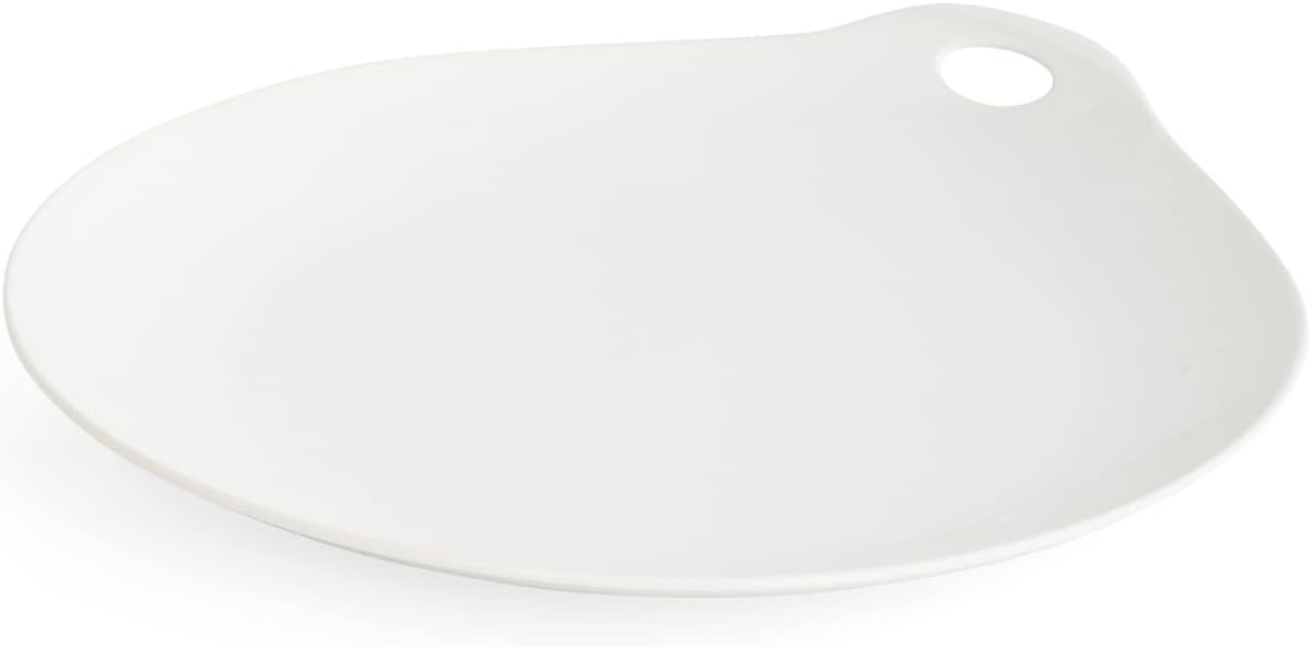 Nambe Portables Round Serving Platter | 13-Inch White Porcelain Serving Tray for Parties | Large Serving Plates for Turkey, Sushi, Steak, Appetizers, and Dessert | Microwave and Dishwasher Safe