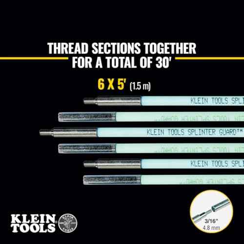 Klein Tools 56430 Glow Fish Rod Set, Wire Puller, 30-Foot