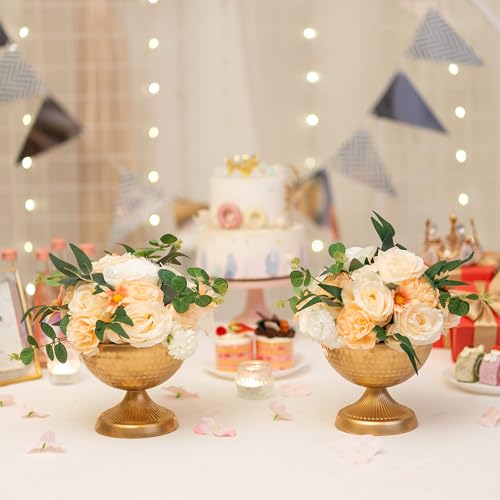 Sziqiqi Urn Vases for Wedding Centrepiece - 6in High Gold Metal Vase Set of 10 Small Vintage Flower Arrangement Pots for T...