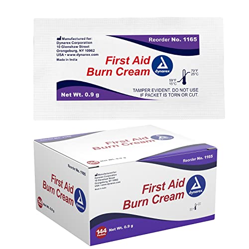 Dynarex First Aid Burn Cream - Burn Ointment For Minor Cuts, Wounds, Burns - Single Dose Water-Based Formula with Benzalko...