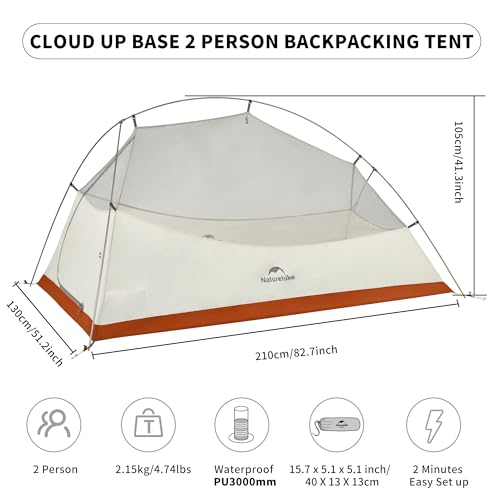 Naturehike Cloud-Up 2 Person Tent Lightweight Backpacking Tent with Footprint - Free Standing Ultralight Camping Hiking Ba...