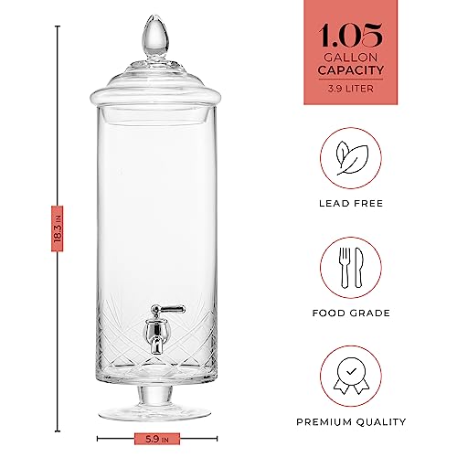Fifth Avenue Crystal Beverage Dispenser for Countertop - 1 Gallon Large Glass Drink Dispenser w/Spigot & Lid - Party Drink...