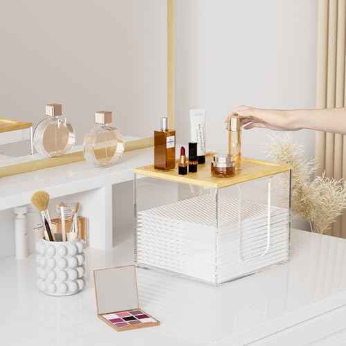 VITVITI Disposable Face Towel Holder Box, Acrylic Facial Towel Container for XL Clean Skin Club, Large Disposable Face Towels Storage with Bamboo Lid, for Bathroom, Vanity Makeup, Clear