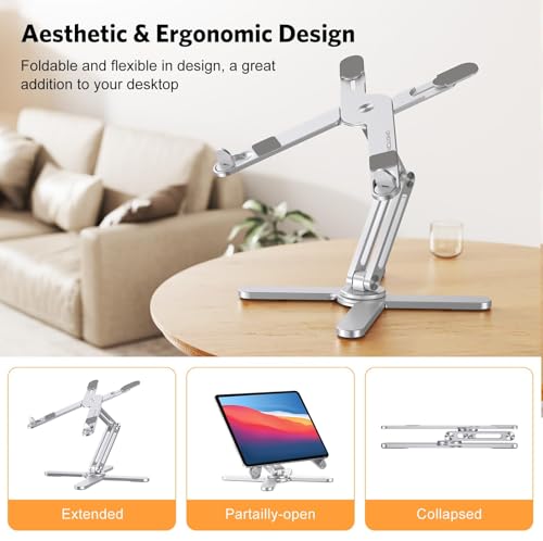 OMOTON 360° Rotating Laptop Stand Riser for Desk, Ergonomic Foldable Computer Stand Adjustable Height Angles for Collabora...