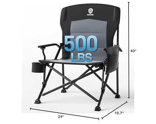 EVER ADVANCED Oversized Folding Camping Chair for Adults, Heavy Duty Lawn Chair with Side Pockets, Portable Collapsible Qu...