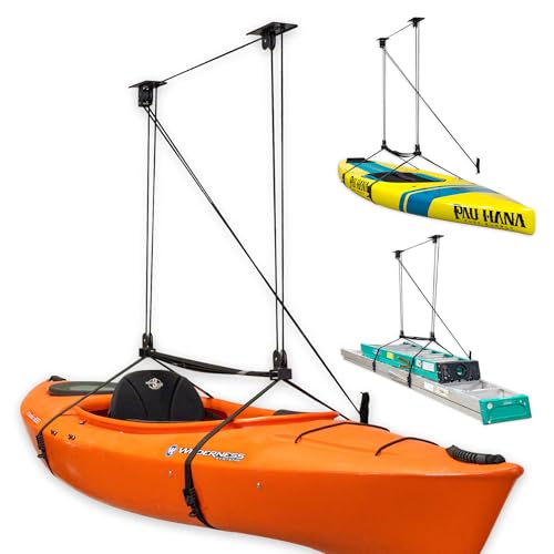 StoreYourBoard Kayak and Canoe Ceiling Hoist – Overhead Garage Storage Rack for Kayaks, Canoes, and Paddle Gear – Heavy Du...