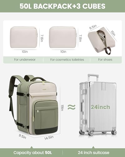 LOVEVOOK 50L Travel Backpack for Women & Men - 18 Inch Carry On Backpack & Personal Item Backpack for Airlines, Spacious a...