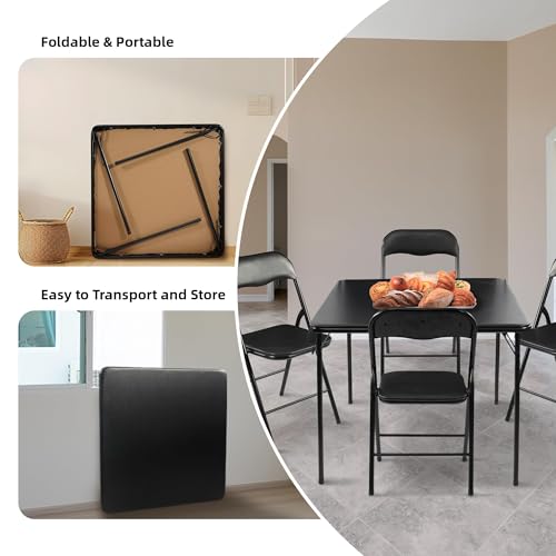 ELEVON 34" Square Folding Table, Portable Card Table with Collapsible Legs and Padded Sponge Top for Indoor/Outdoor Use, P...