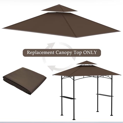 Grill Gazebo Replacement Top, 5 * 8 Outdoor BBQ Top Cover, Double Layer BBQ Gazebo Top Canopy for Model #L-GG001PST-F (Brown)