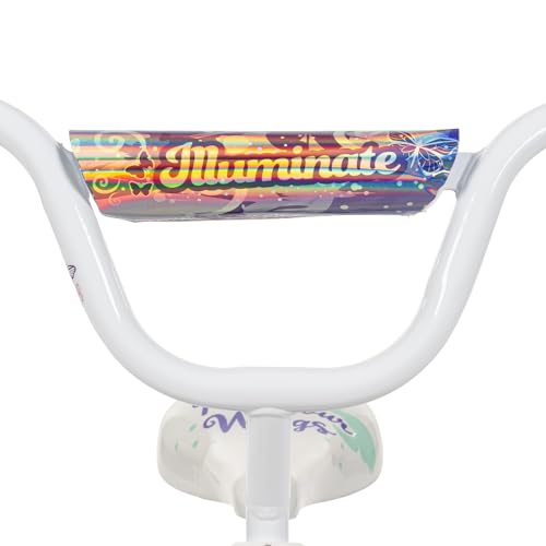 Huffy Illuminate 12” Girl’s Bike with Removable Training Wheels, Amethyst Purple Frame with Butterfly Graphics, Chain Guard, White Tires and Teal Rims