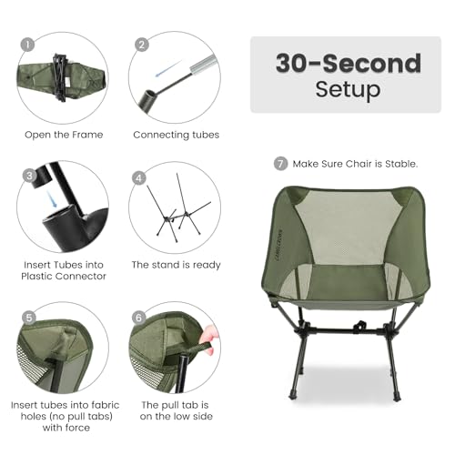CAMEL CROWN Portable Camping Chair Lightweight Compact Folding Chair Mesh for Outdoor Camp Travel Beach Picnic Festival Hi...