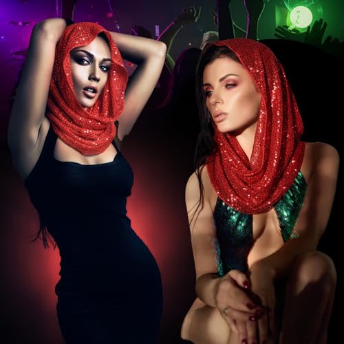 Simlakey Sequin Rave Hood Rave Scarf Outfit Accessories for Women Glitter Hooded for Carnival Parade Concert Costume