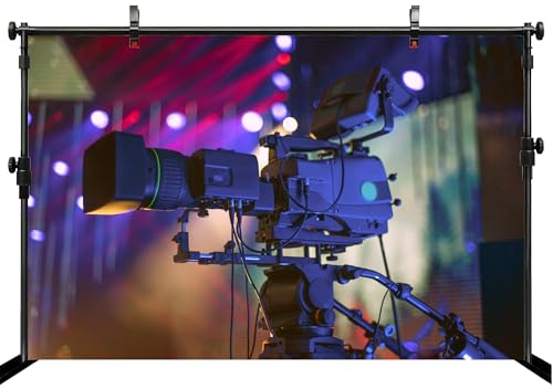 MAEQLQLM 5x3ft Professional Video Camera Backdrop with Neon Stage Lights Elements Live Broadcast Background for Film Event...