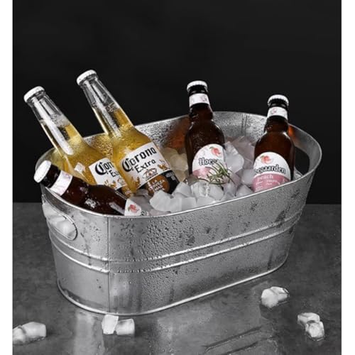 3 Gallon Galvanized Tub Beverage Tubs, Metal Ice Buckets for Cocktail Bar Wine Beer Drink Buckets with Handles Large Tub I...