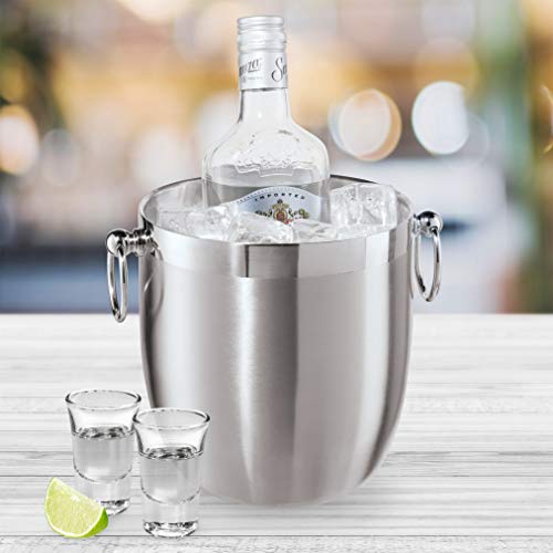 OGGI Double Wall Stainless Steel Ice Bucket - Insulated Ice Bucket with Elegant Steel Lid, Classic Handles & Stainless Ste...