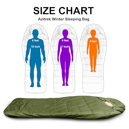 Azitrek 0 Degree Mummy Sleeping Bags for Adults Camping | XXL Big and Tall 3-4 Season Warm Cool | Cold Weather Winter Slee...