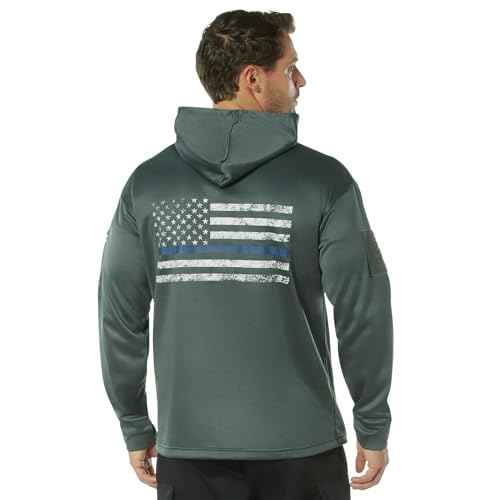 Rothco Conceal-Ops Thin Blue Line Hoodie ? Tactical Hooded Sweatshirt with Distressed American Flag Graphics