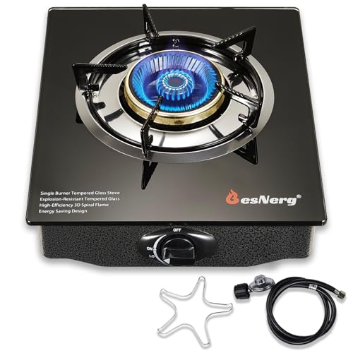 BesNerg Propane Stove 1 Burner Gas Stove, 14500 BTU High-Efficiency Auto Ignition Tempered Glass LPG Cooktop with CSA Regu...