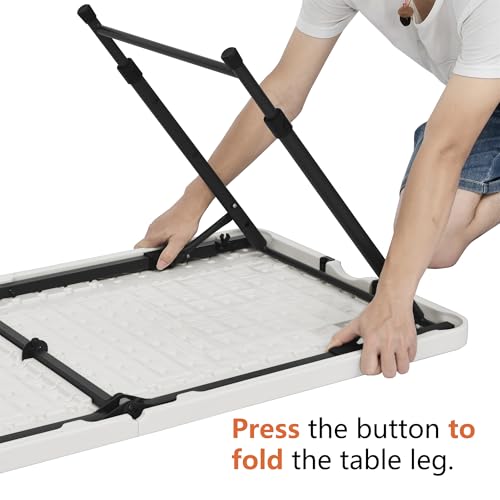Amazon Basics 4 Foot Rectangular Folding Dining Table, 4 Adjustable Height Settings with Carrying Handle, Indoor & Outdoo...